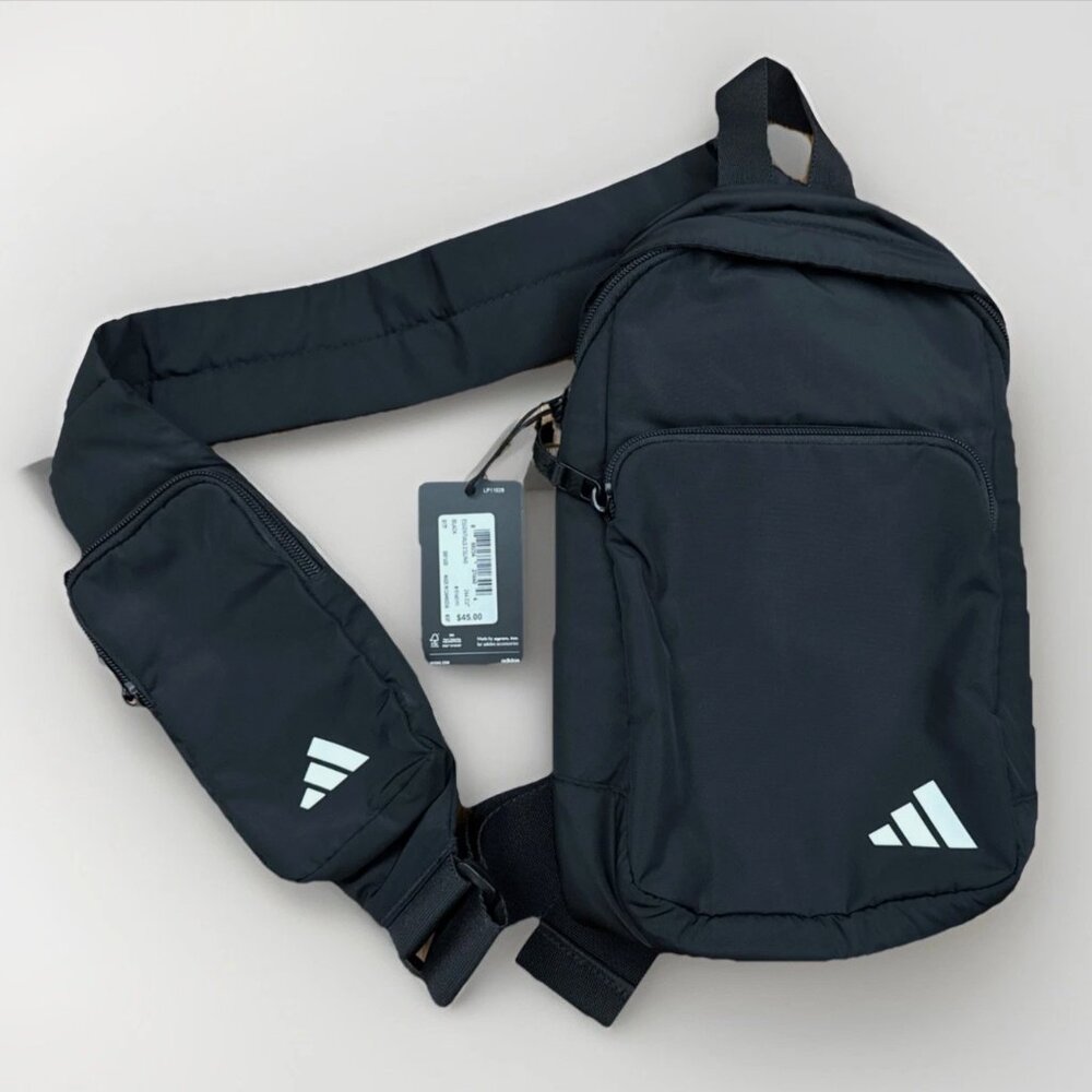 Adidas Essentials 2 Sling Crossbody Bag Black White Logo Unisex Travel Gym Sport